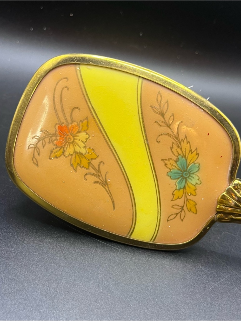 Vintage Art Deco Gold Tone Floral Vanity Hairbrush 1940s Hollywood Regency - Picture 2 of 3